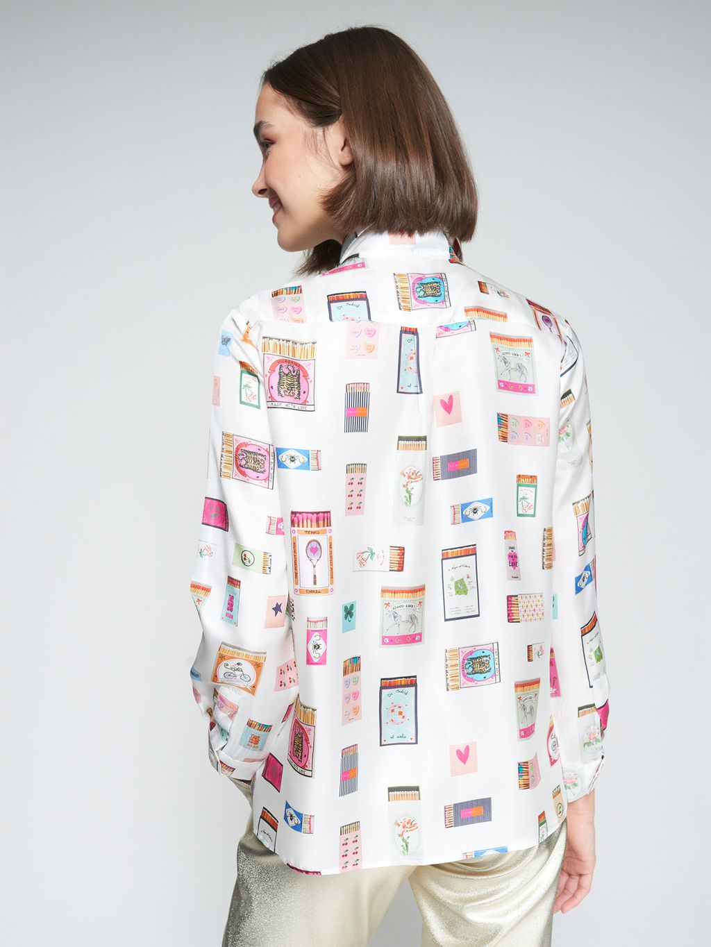 Silk Matchbox Print Blouse