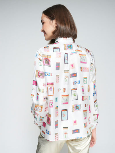Silk Matchbox Print Blouse