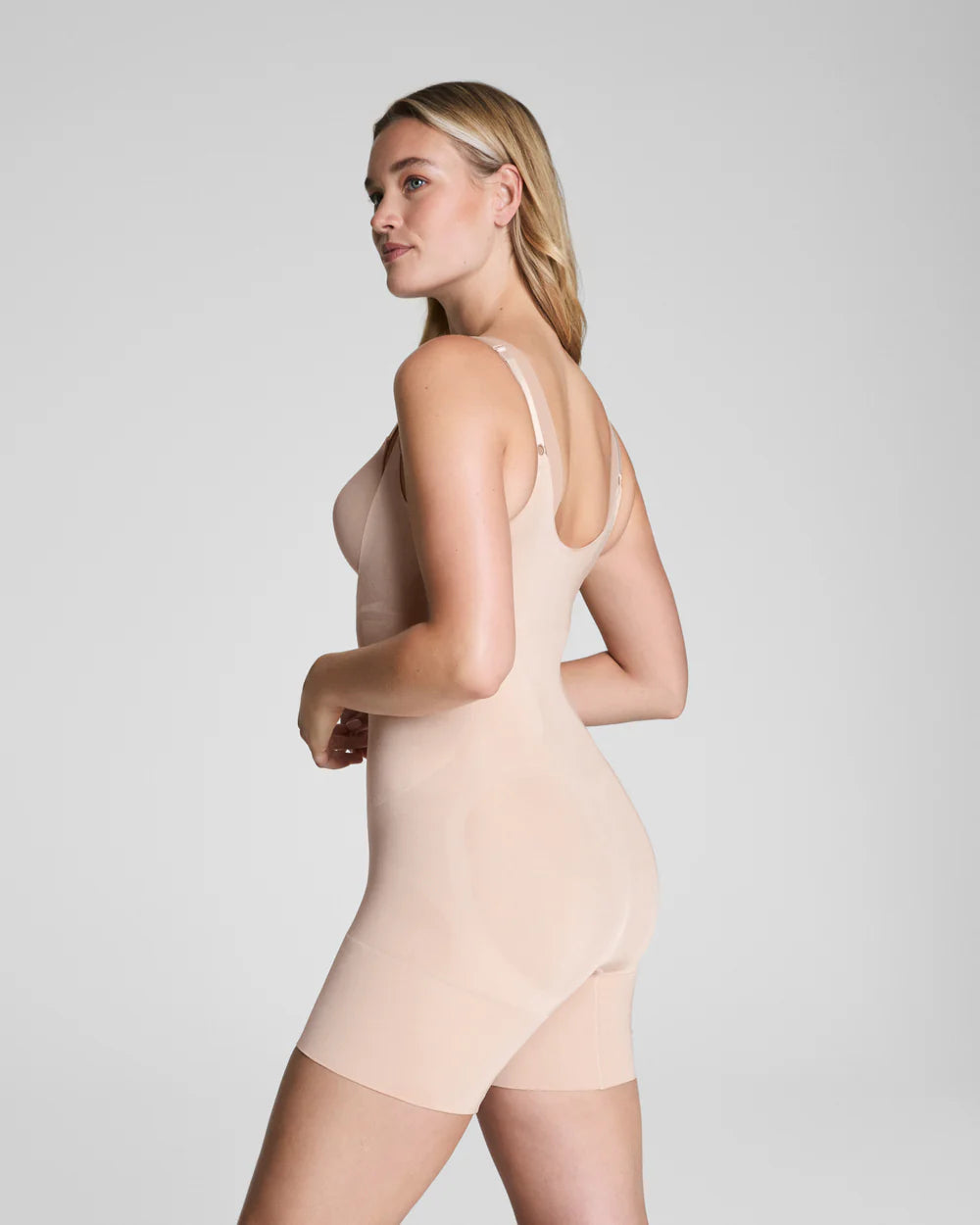 Spanx Open Bust Mid Thigh Bodysuit-Soft Nude