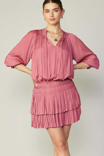 Pleated Mini Dress-Rose