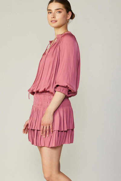 Pleated Mini Dress-Rose