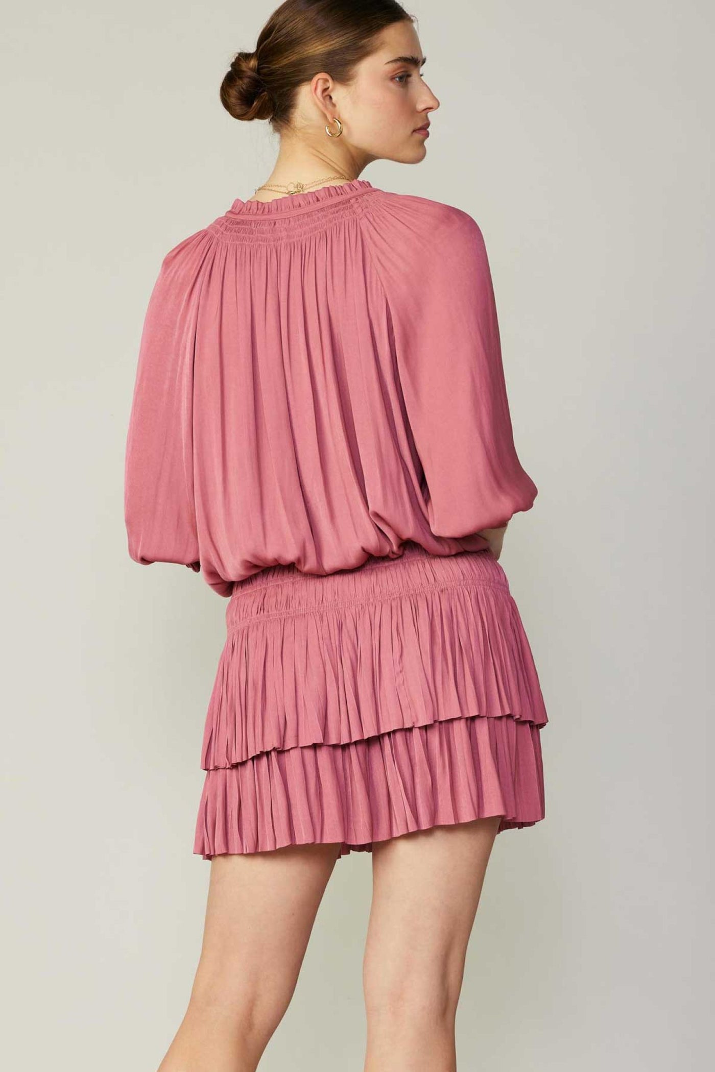 Pleated Mini Dress-Rose