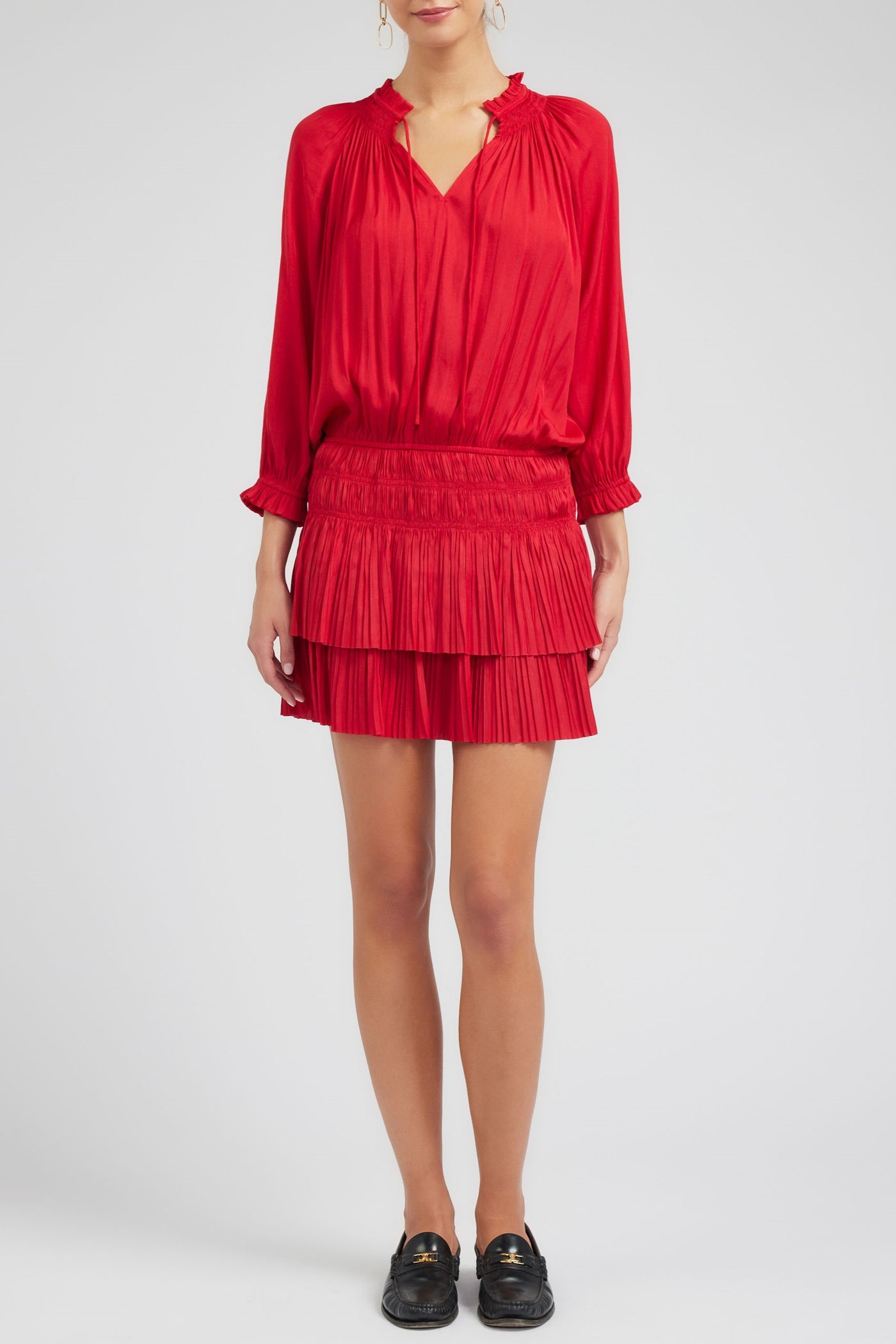 Pleated Mini Dress-Red