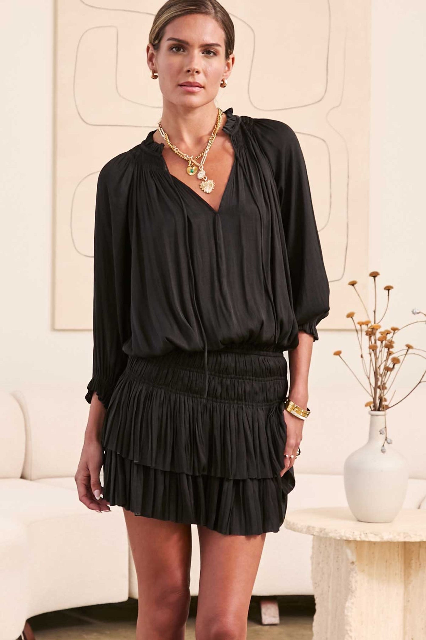 Black Pleated Mini Dress