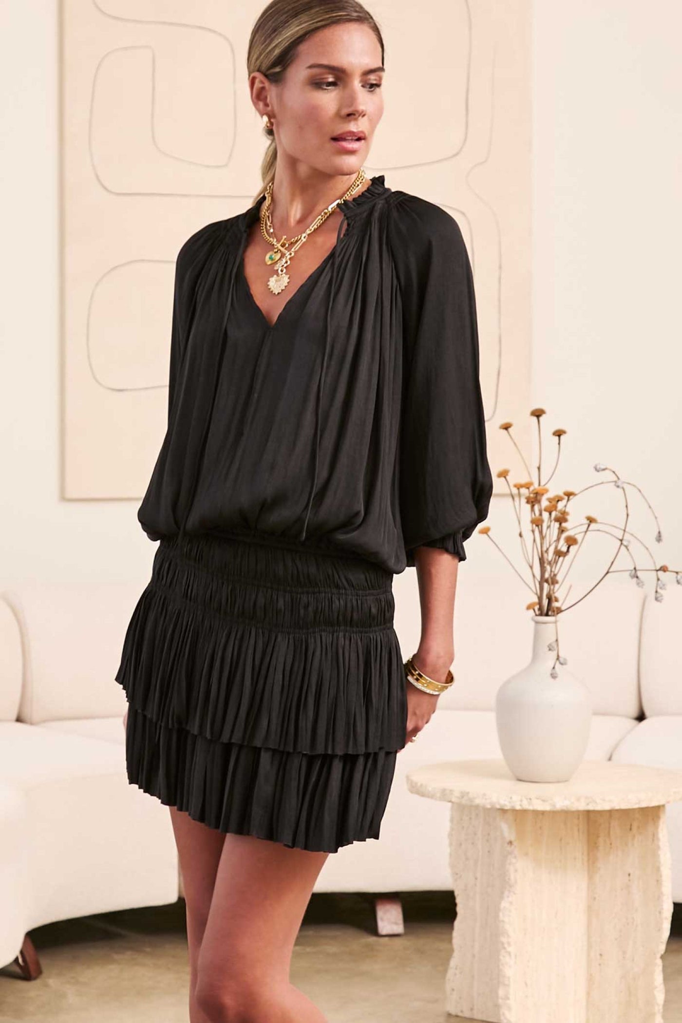 Black Pleated Mini Dress