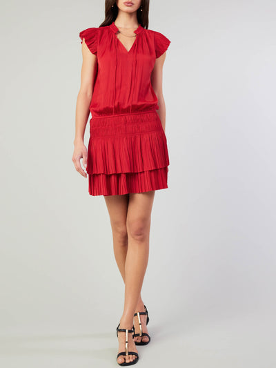 Zoey Pleated Mini Dress-Red