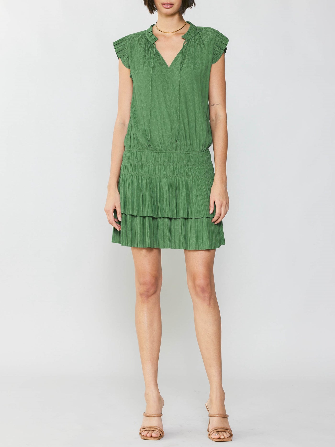 Leopard Jacquard Mini Dress-Leaf Green