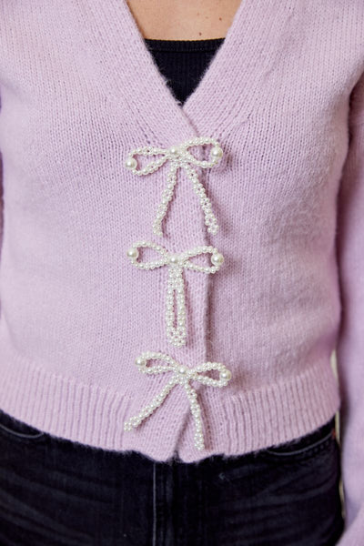 Pink Cardigan With Pearl Bow Detail