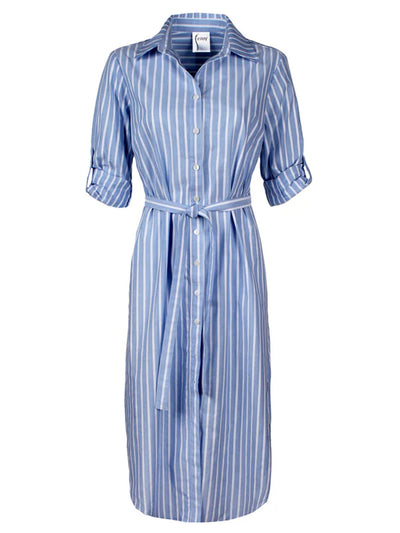 Alex Dress-Blue and White Dobby Stripe