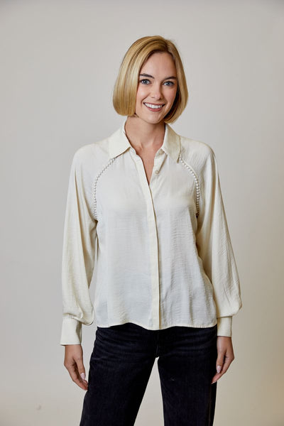 Cream Blouse With Pearl Detail