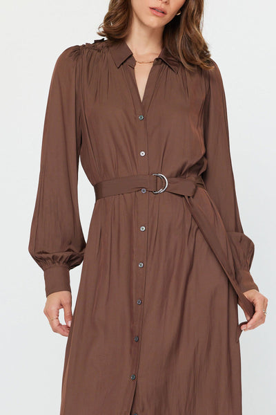 Belted Shirt Dress-Mocha Mousse