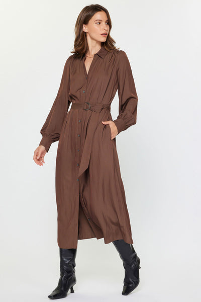 Belted Shirt Dress-Mocha Mousse