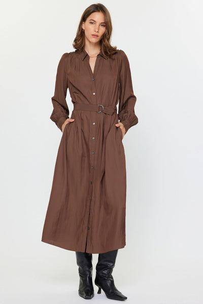 Belted Shirt Dress-Mocha Mousse