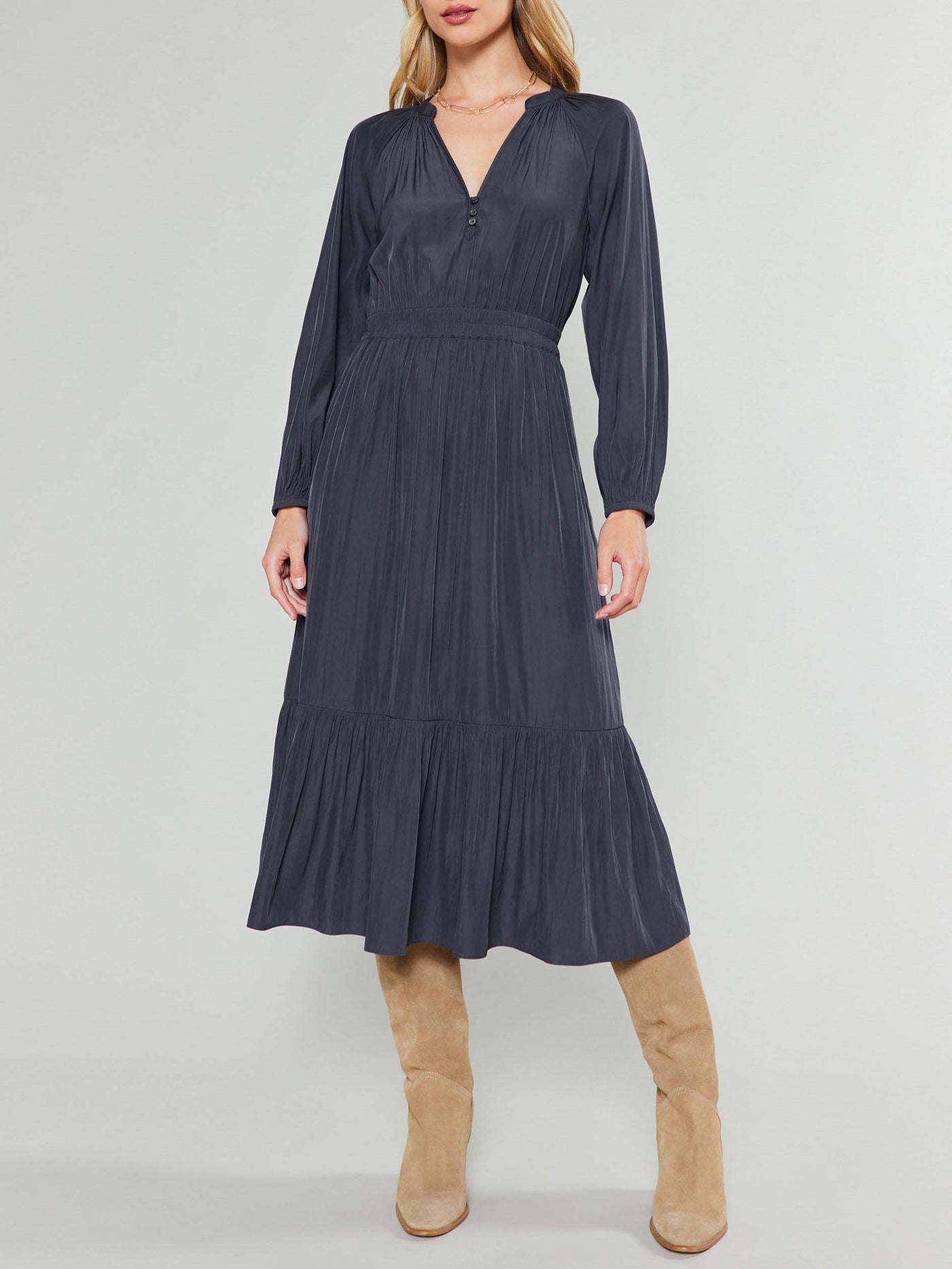 Belle Midi Dress-Charcoal