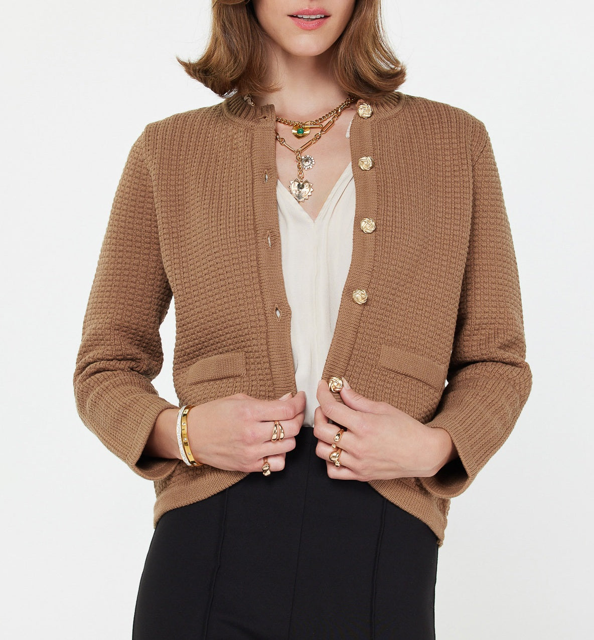 Cocoa Cardigan With Gold Button Detail