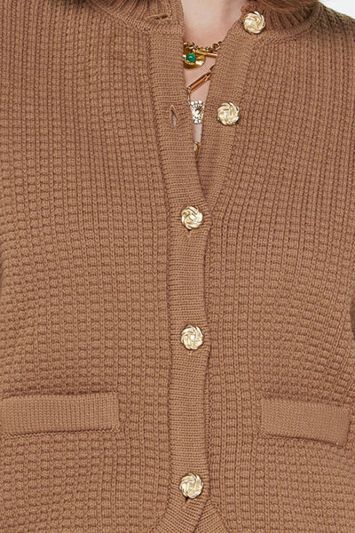 Cocoa Cardigan With Gold Button Detail