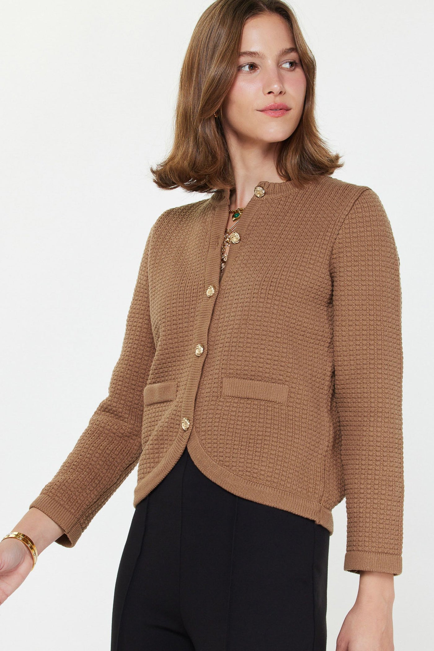 Cocoa Cardigan With Gold Button Detail