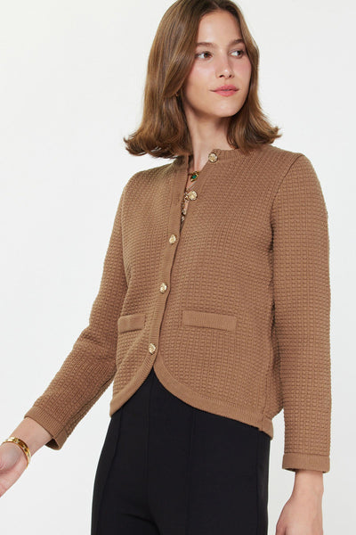 Cocoa Cardigan With Gold Button Detail