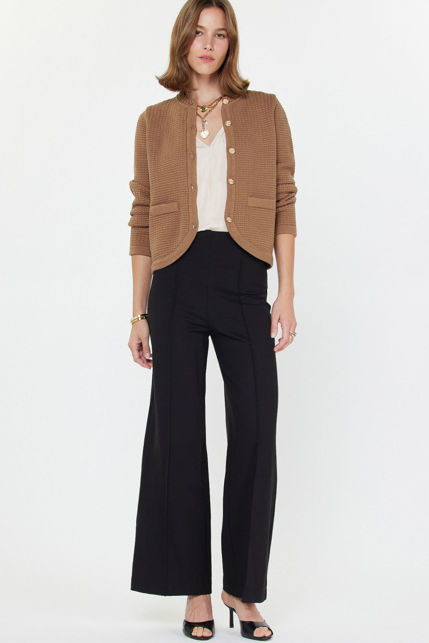 Cocoa Cardigan With Gold Button Detail