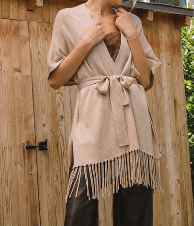 Fringe Tied Cardigan-Oatmeal