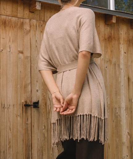 Fringe Tied Cardigan-Oatmeal