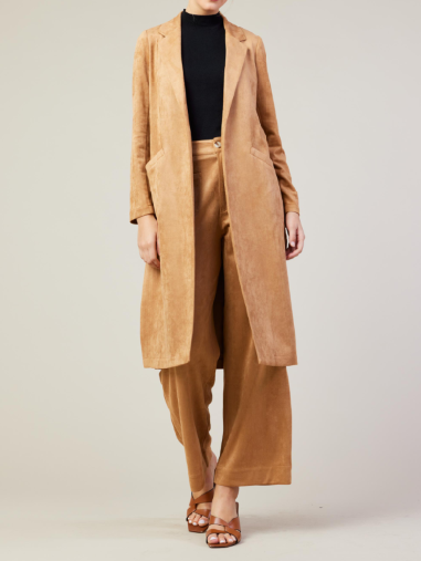 Faux Suede Duster-Camel