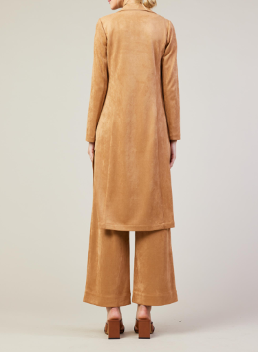 Faux Suede Duster-Camel