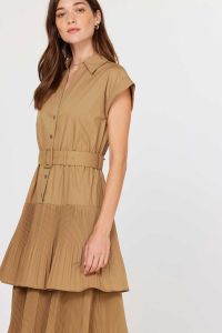 Tiered Belted Midi Dress-Latte