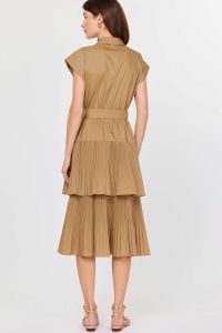 Tiered Belted Midi Dress-Latte
