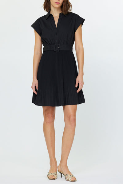 Classic Belted Shirt Dress-Black