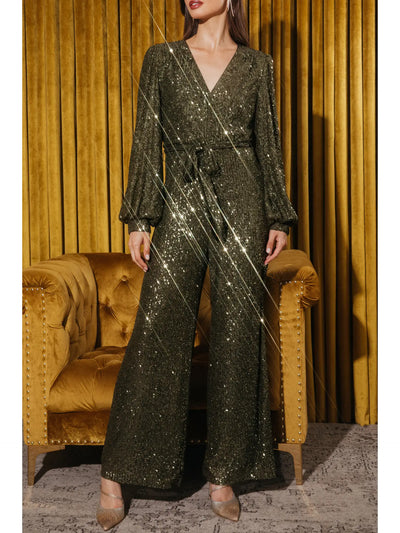 Olive Sequin Wrap Jumpsuit