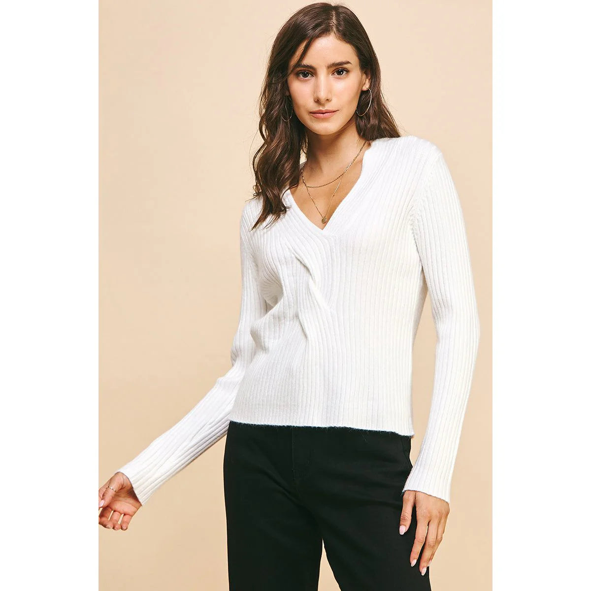 Emilia Front Knotted Sweater-Ivory