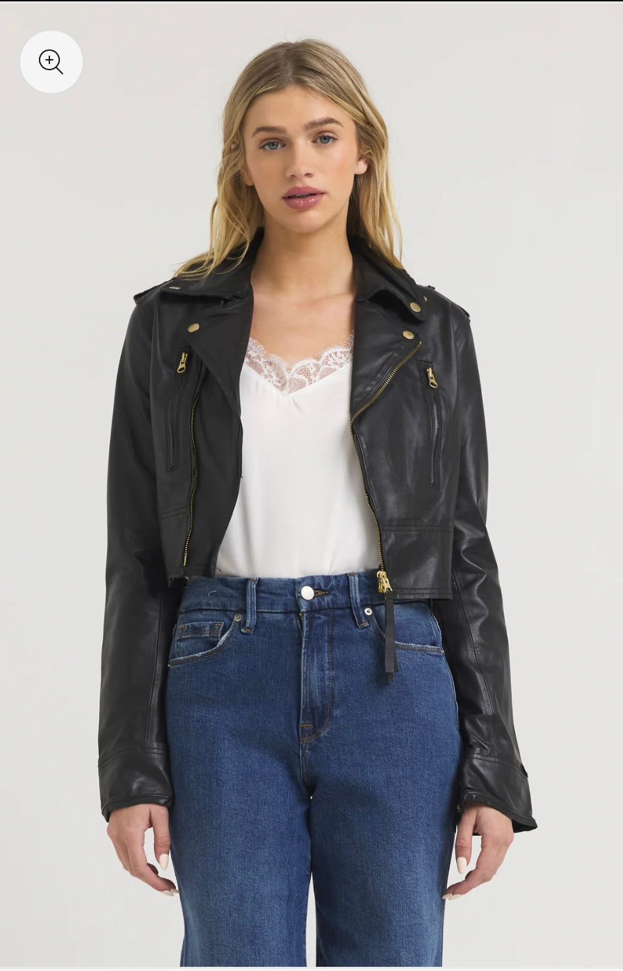 Erin Burnished Leather Jacket-Black and Gold