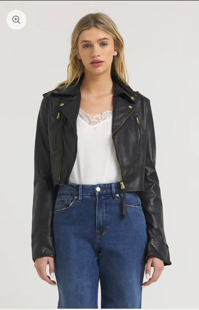 Erin Burnished Leather Jacket-Black and Gold