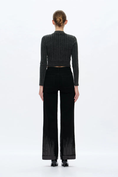 Mid Rise Sequin Black