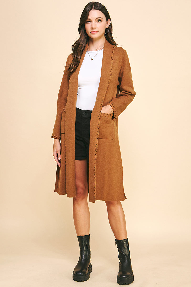 Knit Cardigan With Edge Detail-Cognac