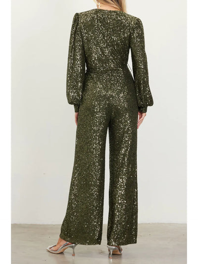 Olive Sequin Wrap Jumpsuit