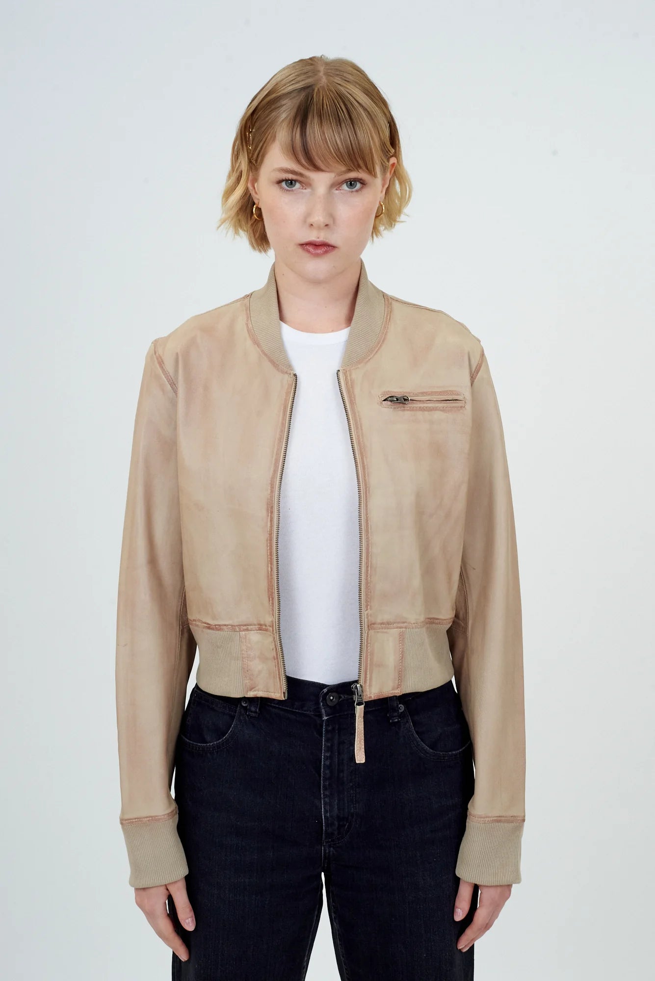 Collins Patina Leather Jacket-Sand