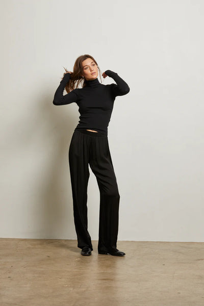 Camile Satin Wide Leg Pant: True Black