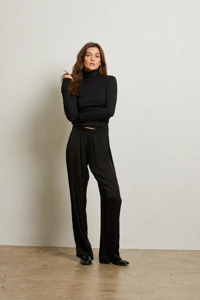 Camile Satin Wide Leg Pant: True Black
