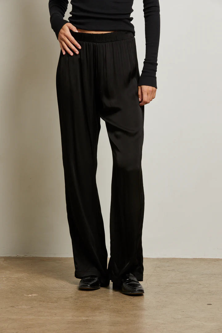 Camile Satin Wide Leg Pant: True Black