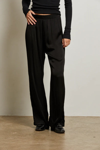 Camile Satin Wide Leg Pant: True Black