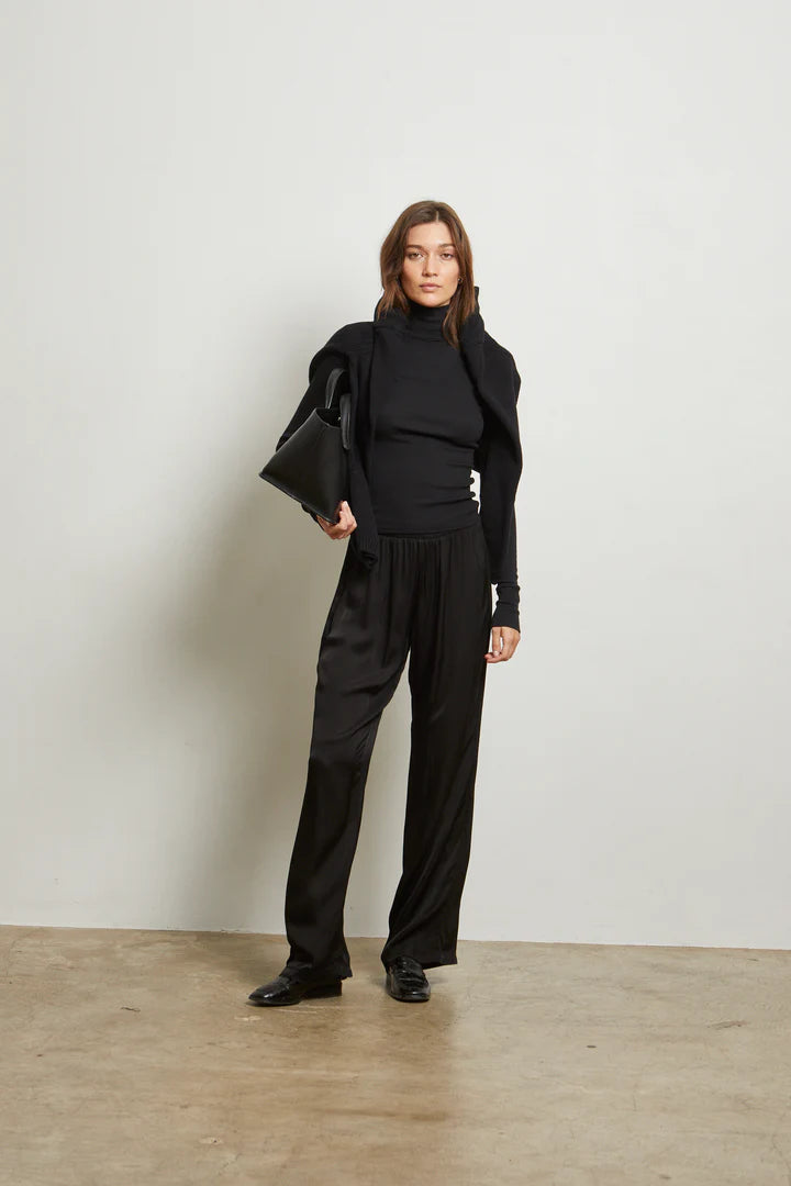Camile Satin Wide Leg Pant: True Black