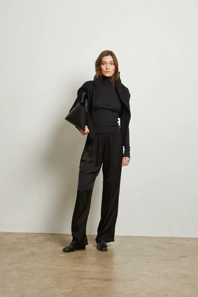 Camile Satin Wide Leg Pant: True Black