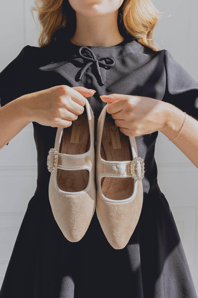 Mary Jane Velvet Ballet Flats-Champagne