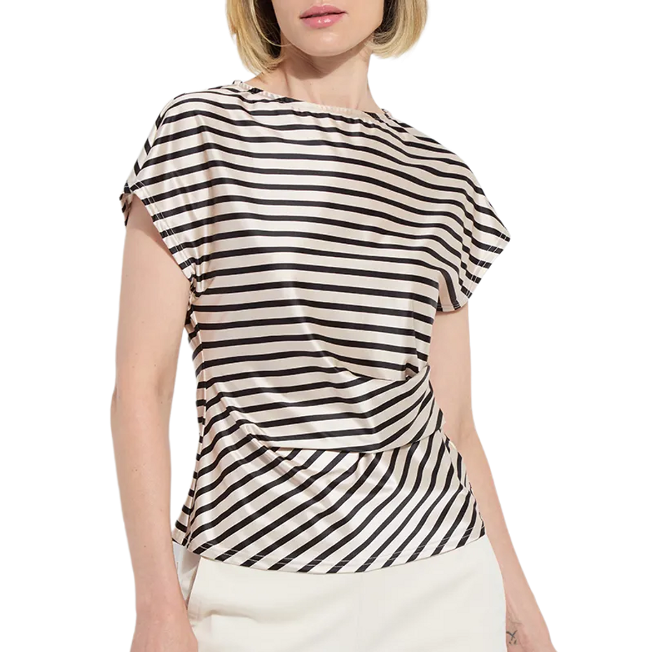 Bruna Side Draped Top- Striped Coastal