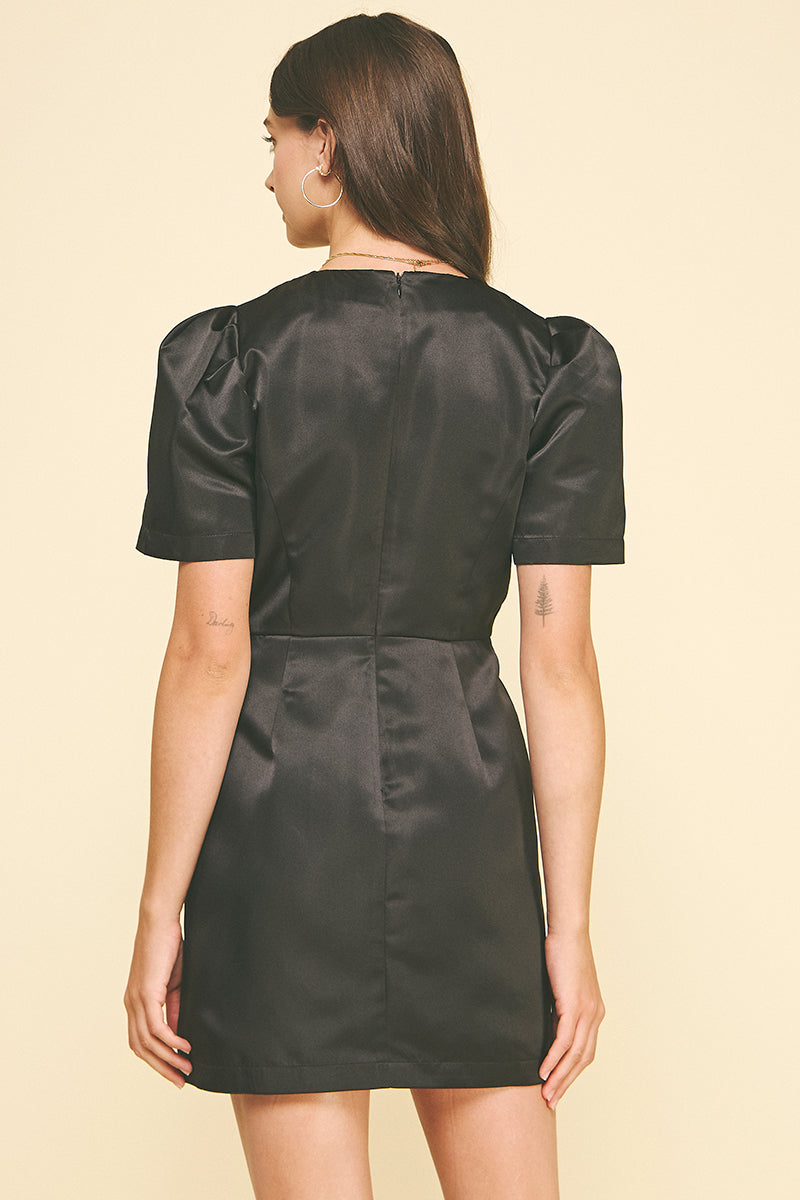 Ribbon Detailed Mini Dress-Black