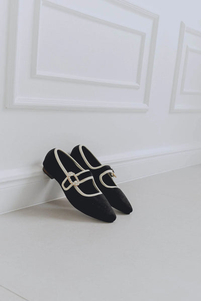 Mary Jane Velvet Ballet Flats-Black