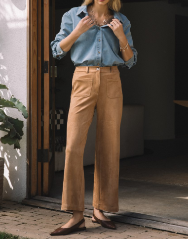 Faux Suede Wide Leg Pant-Camel