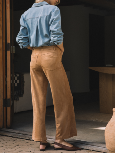 Faux Suede Wide Leg Pant-Camel